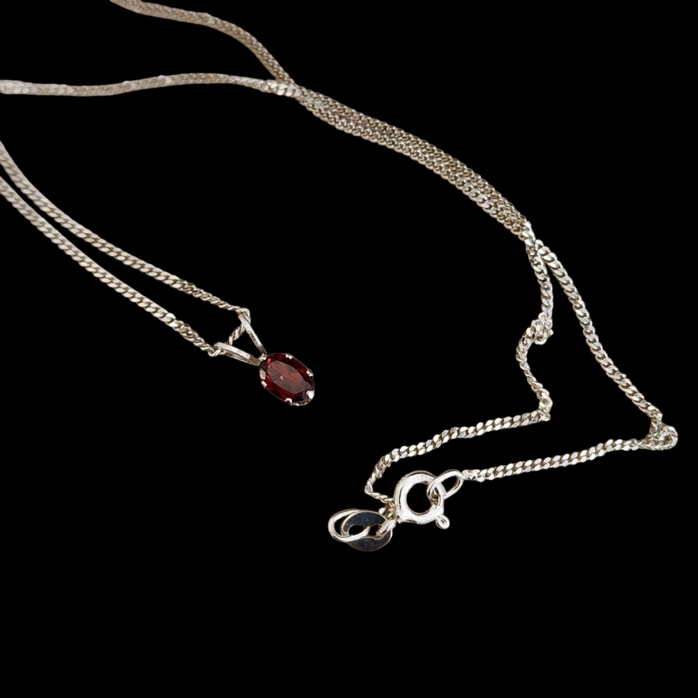 Dainty Pendant Necklace 925 Sterling Silver Garnet Color CZ Solitaire A0227 - Picture 9 of 13